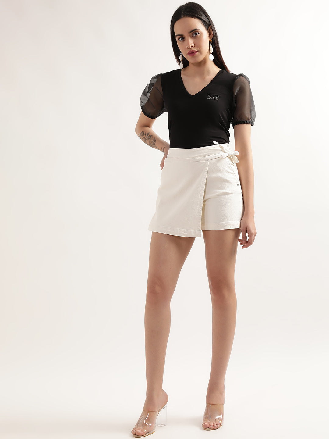 Elle Women White Solid Regular Fit Skirt