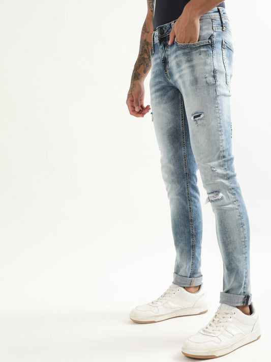 Antony Morato Men Super Skinny Fit Cotton Mildly Distressed Heavy Fade Stretchable Jeans