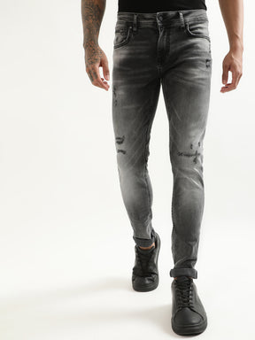Antony Morato Men Super Skinny Fit Mildly Distressed Heavy Fade Stretchable Cotton Jeans