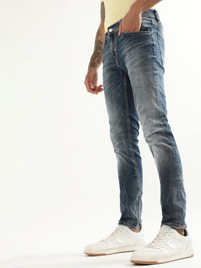 Antony Morato Men Super Skinny Fit Cotton Heavy Fade Crinkle Stretchable Jeans