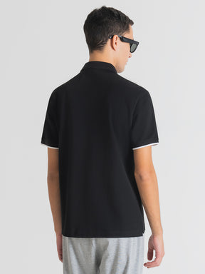 Antony Morato Men Black Polo Collar Applique Slim Fit T-shirt