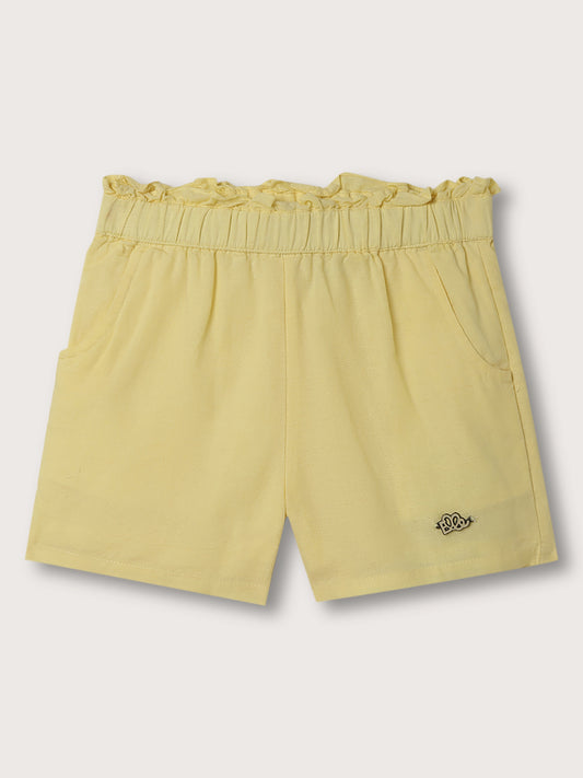 Elle Kids Girls Lemon Yellow Solid Regular Fit Shorts