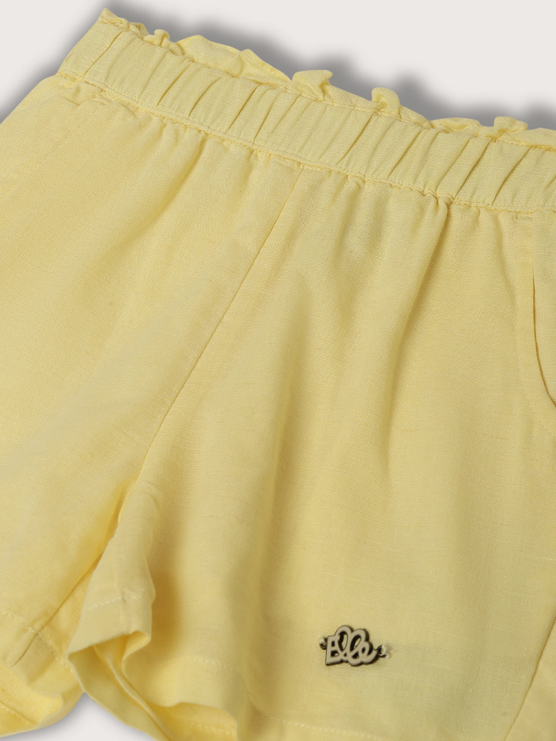 Elle Kids Girls Lemon Yellow Solid Regular Fit Shorts