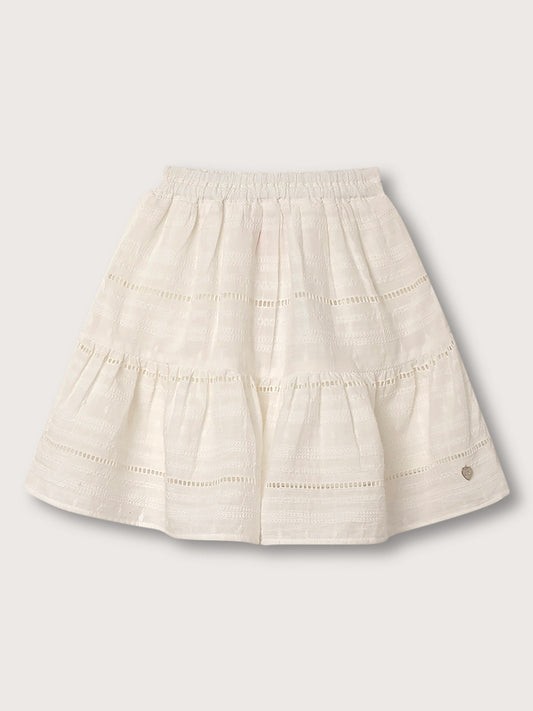 Blue Giraffe Girls White Embroidered Regular Fit Skirt