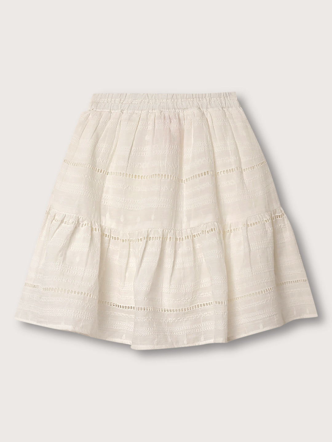 Blue Giraffe Girls White Embroidered Regular Fit Skirt