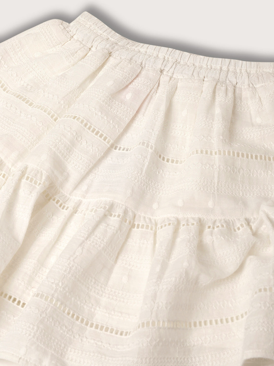 Blue Giraffe Girls White Embroidered Regular Fit Skirt