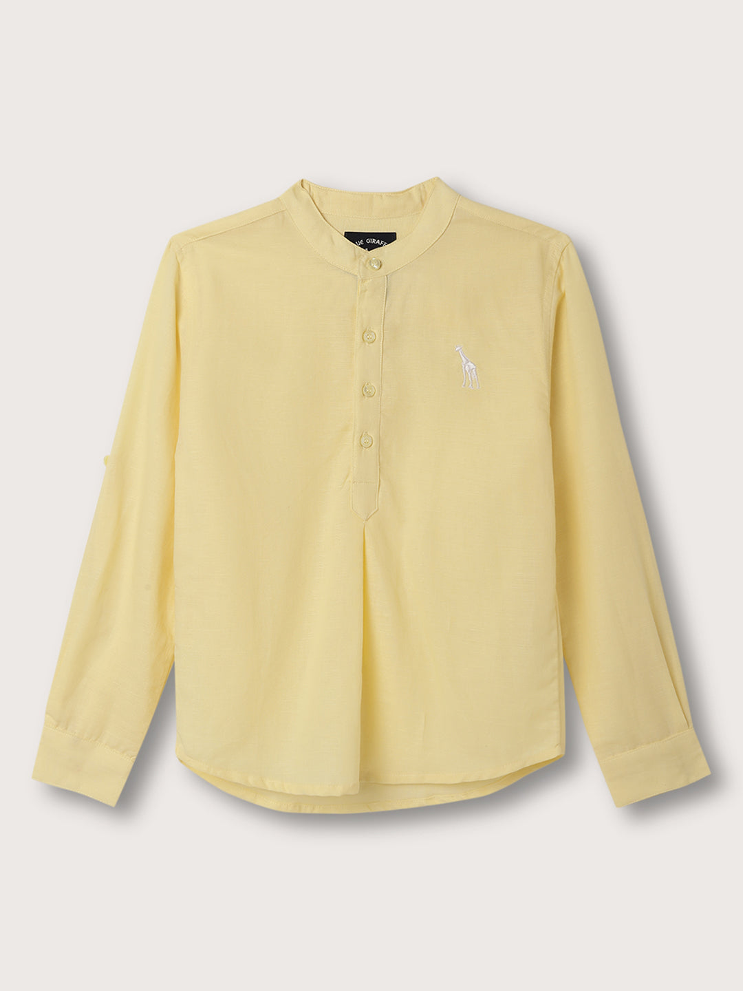Blue Giraffe Boys Yellow Solid Mandarin Collar Shirt