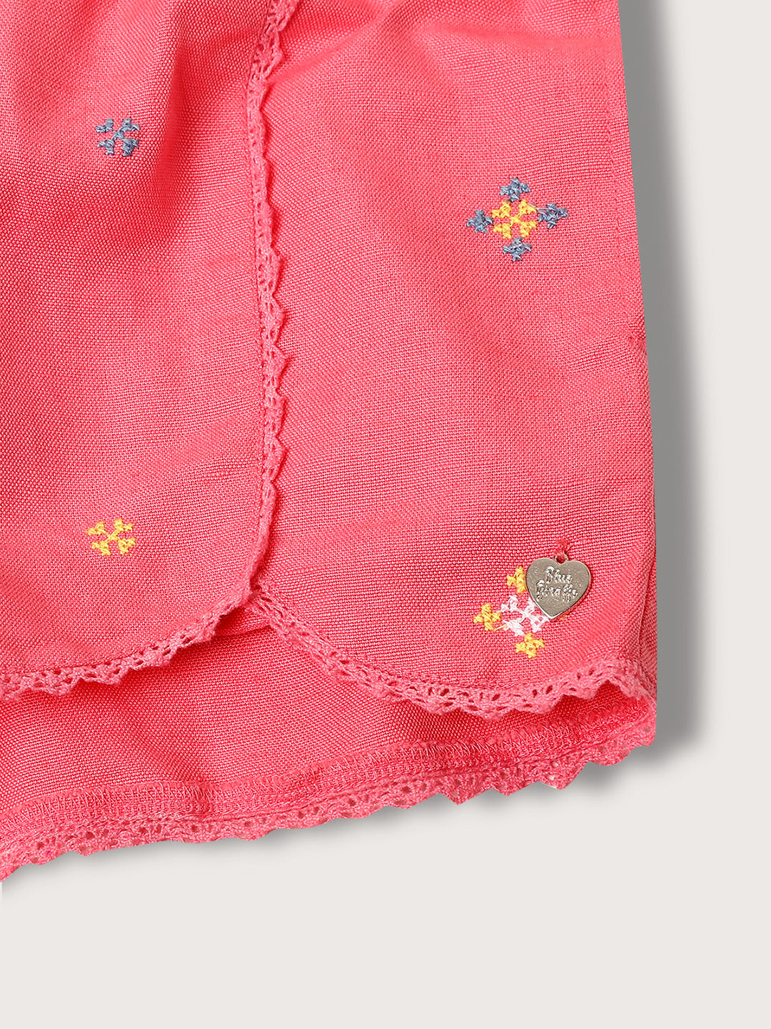 Blue Giraffe Girls Pink Embroidered Square Neck Playsuit
