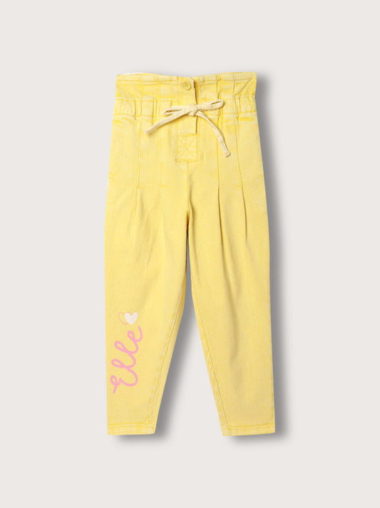 Elle Kids Girls Lemon Yellow Solid Loose Fit Jeans