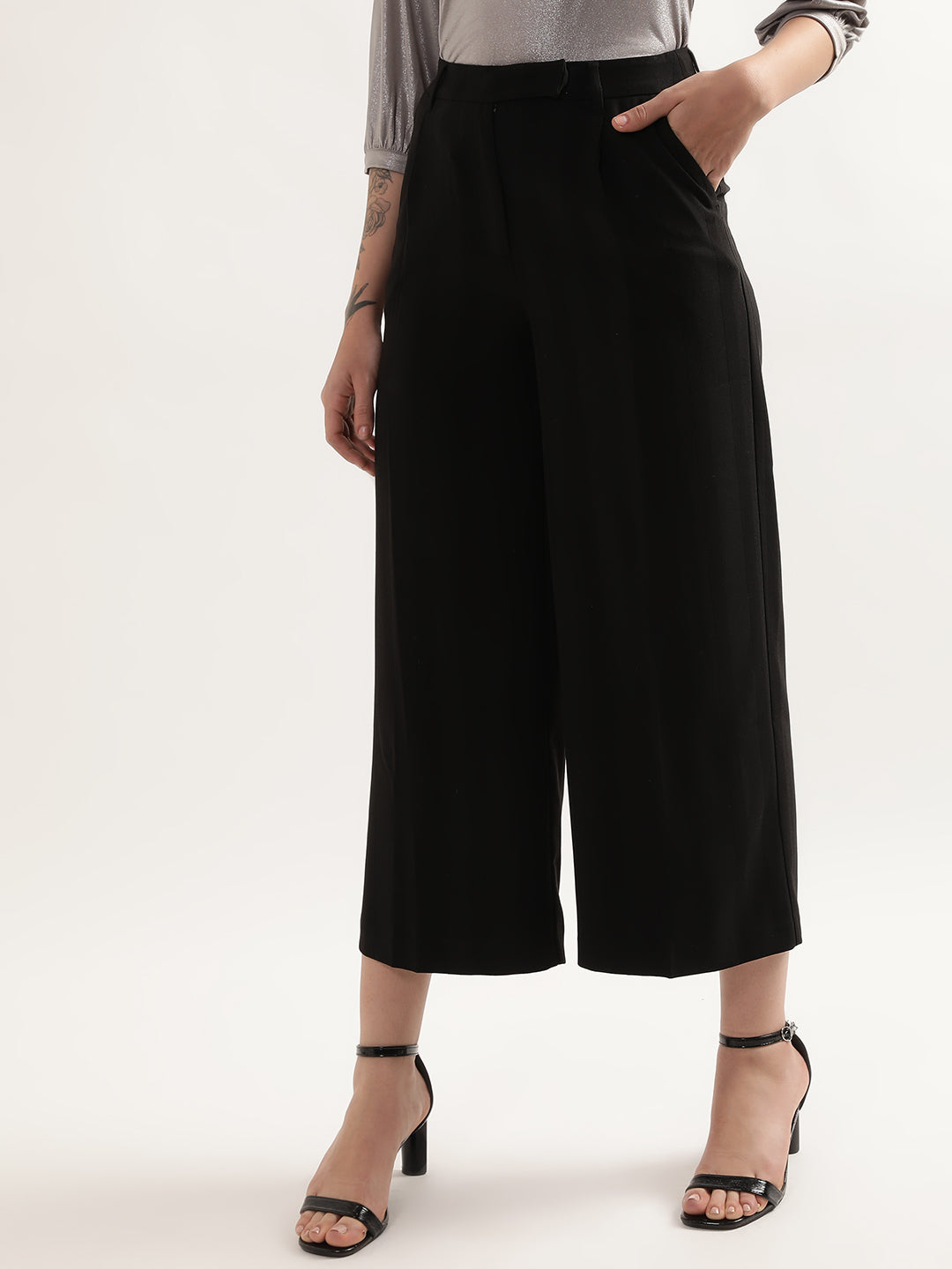 Centre Stage Women Black Solid Flared Trouser