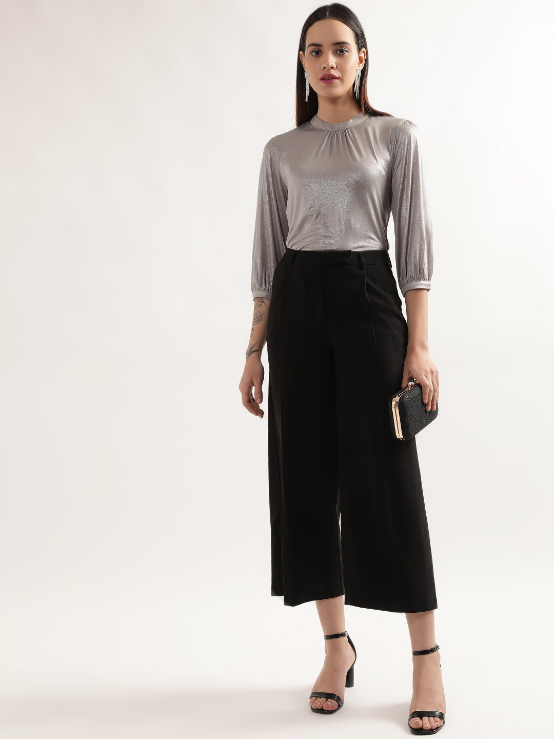 Centre Stage Women Black Solid Flared Trouser