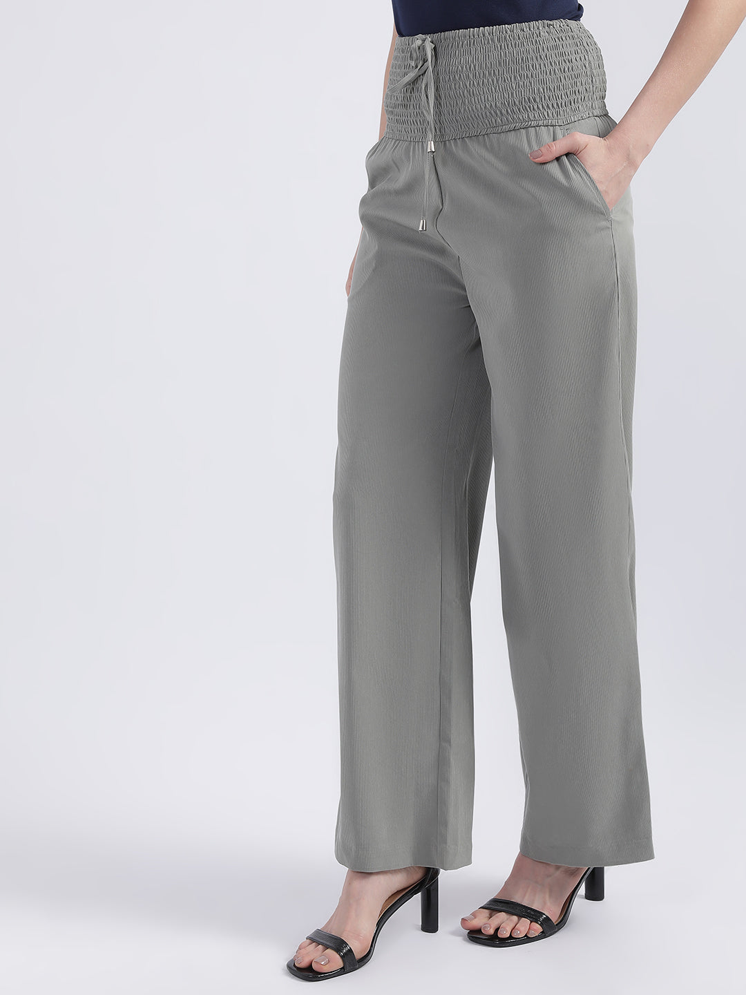 Centre Stage Women Sage Green Self-Design Flared Trouser
