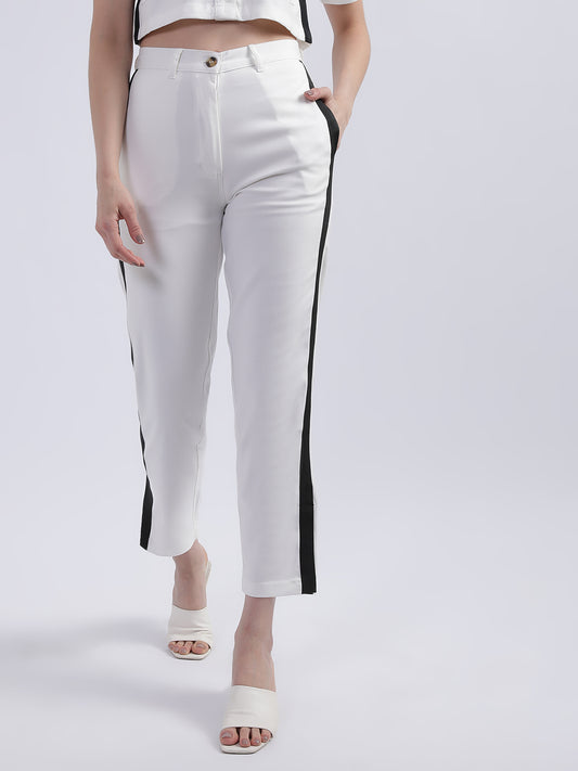 Centre Stage Women Off White Solid Trouser