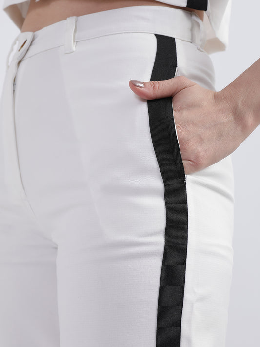 Centre Stage Women Off White Solid Trouser