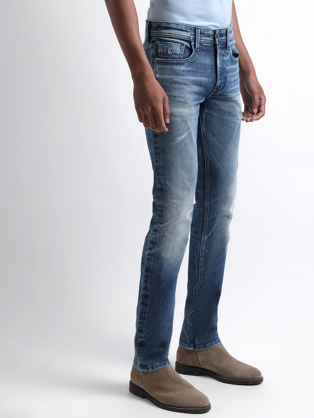 Iconic Men Mid Blue Solid Slim Fit Jeans