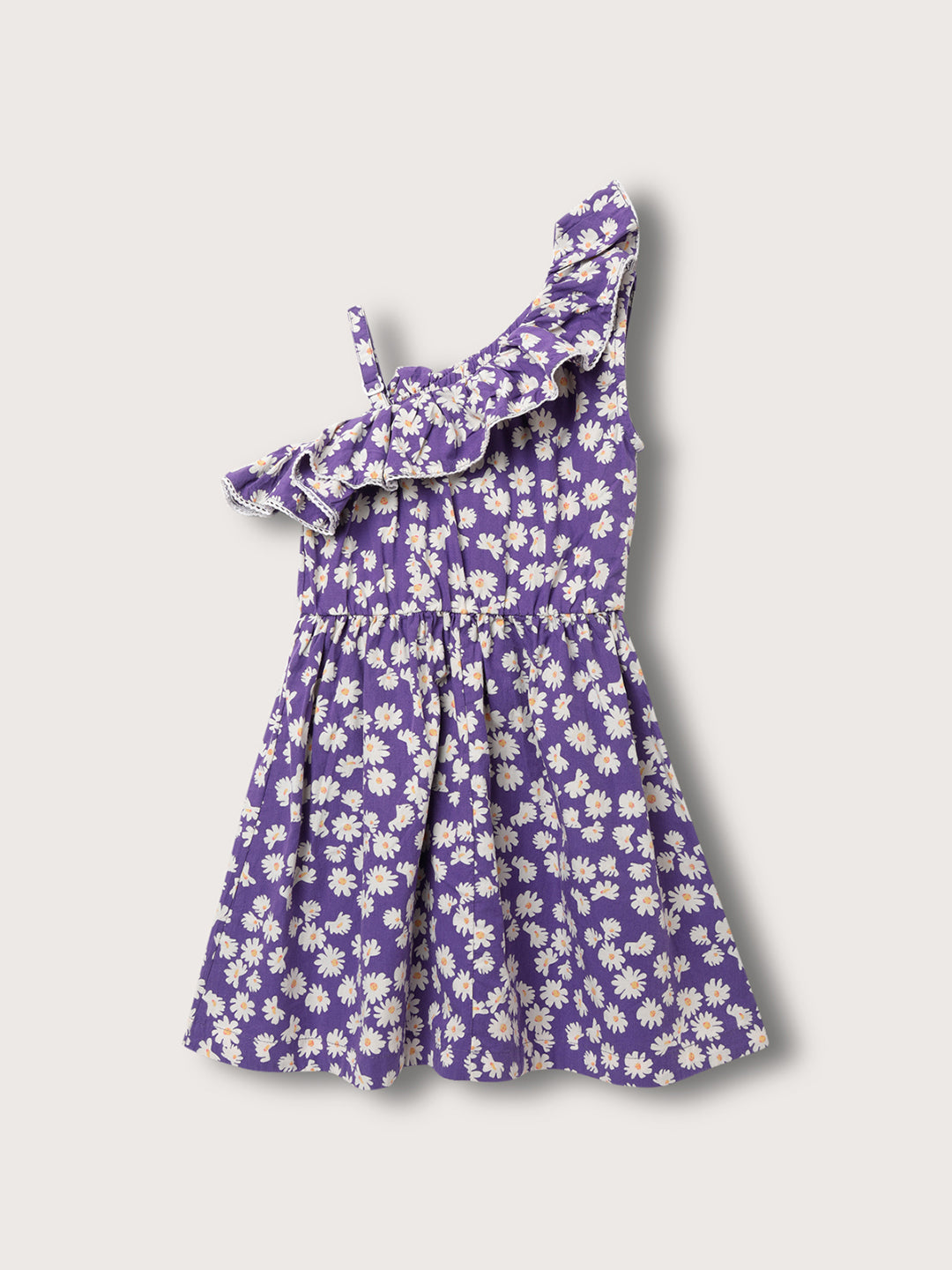 Elle Girls Purple Printed Asymmetrical Neck Dress