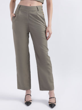Centre Stage Women Green Solid Regular Fit Trouser
