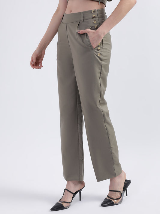 Centre Stage Women Green Solid Regular Fit Trouser