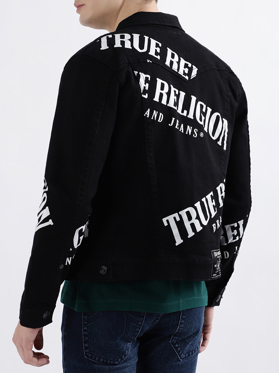 True Religion Men Black Printed Full Sleeves Collar Jacket