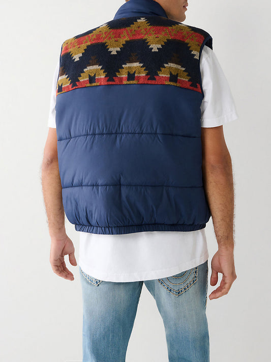 True Religion Men Printed Sleeveless Collar Jacket