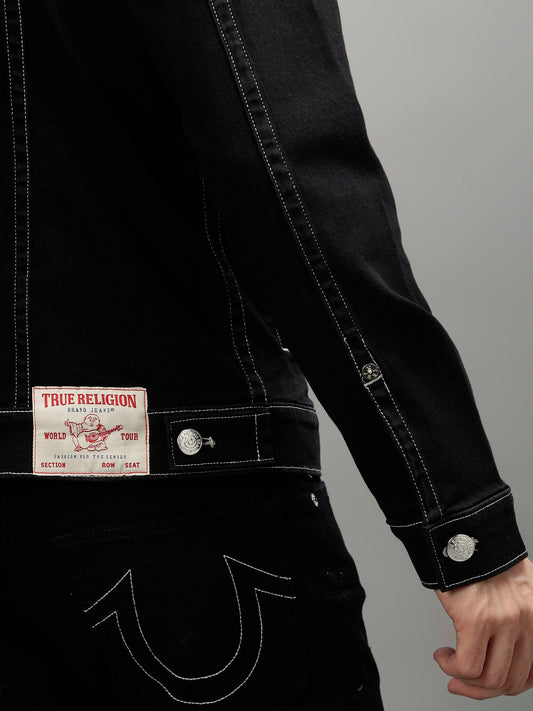 True Religion Men Solid Spread Collar Full Sleevess Jacket