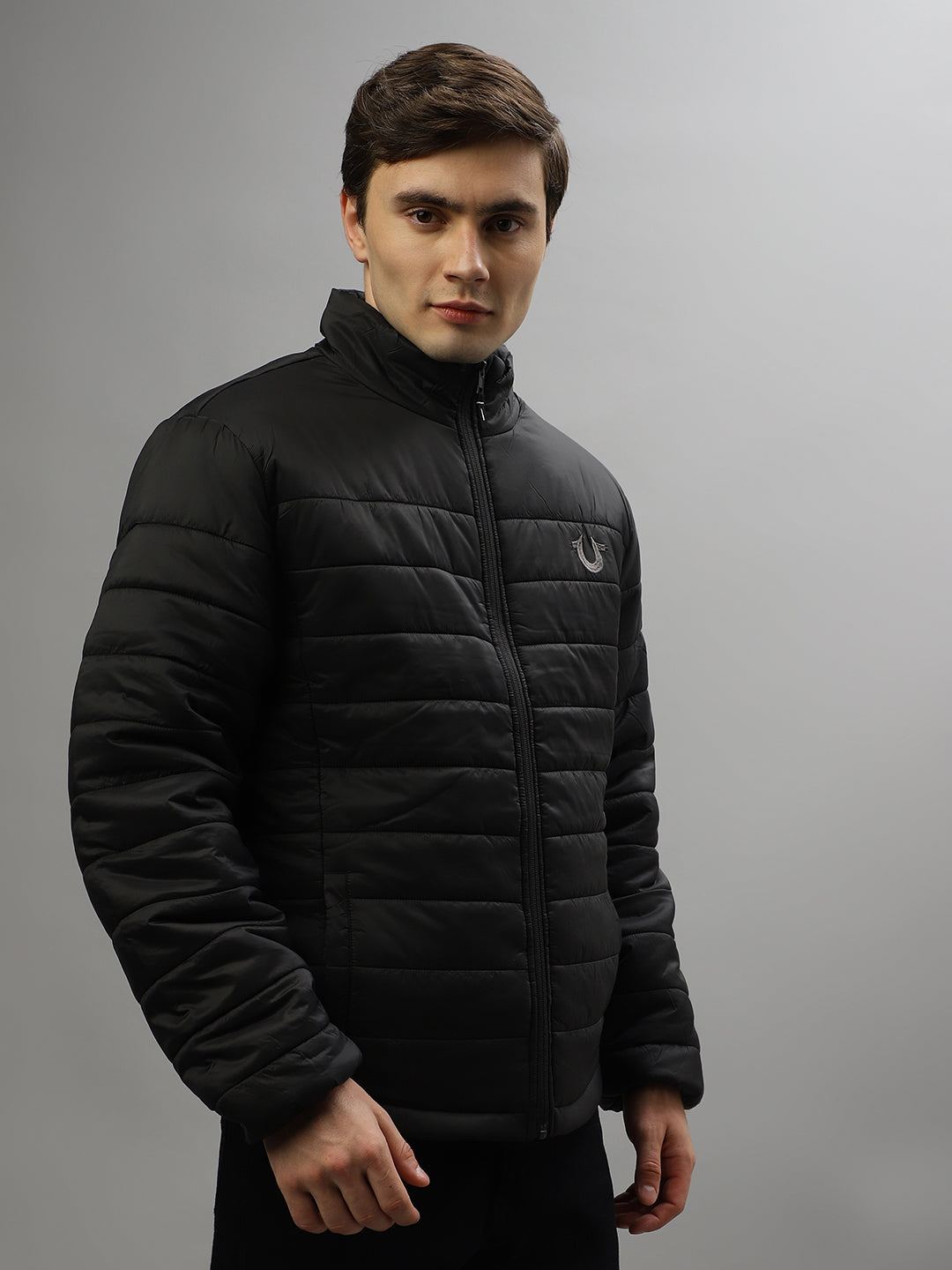 True Religion Men Solid Full Sleeves High Neck Jacket