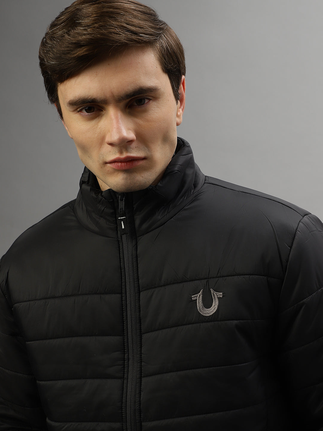 True Religion Men Solid Full Sleeves High Neck Jacket