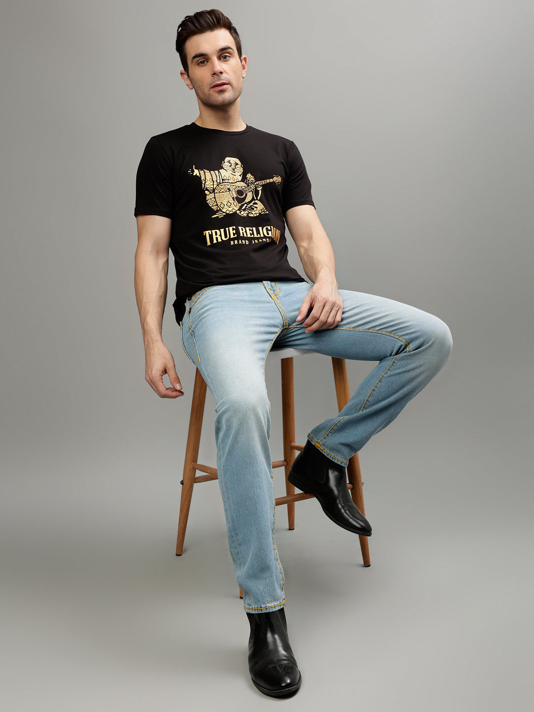 True Religion Men Solid Straight Fit Jeans