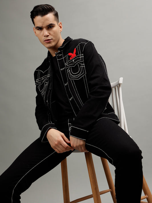 True Religion Men Solid Spread Collar Long Sleeves Regular Jacket