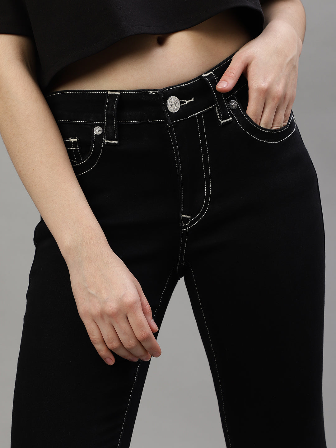 True Religion Women Black Solid Super Skinny Fit Jeans
