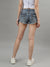 True Religion Women Blue Washed Mid-Rise Regular Fit Distressed Shorts