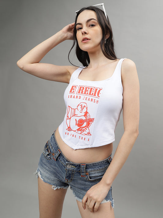 True Religion Women Printed Scoop Neck Sleeveless Tank Top