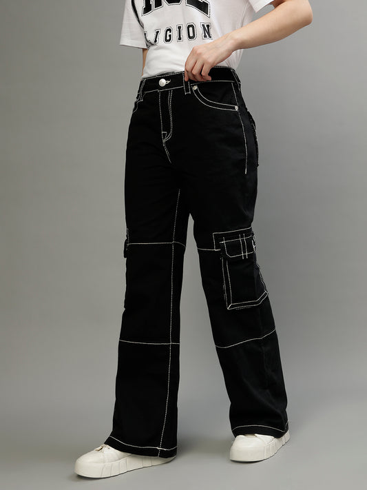 True Religion Women Solid Oversized Jeans