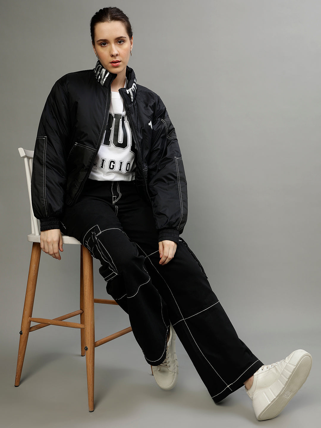 True Religion Women Solid Oversized Jeans