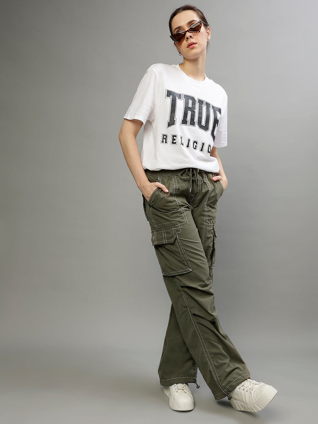 True Religion Women Solid Flared Jeans