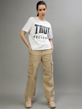 True Religion Women Solid Round Neck Half Sleeves TShirt