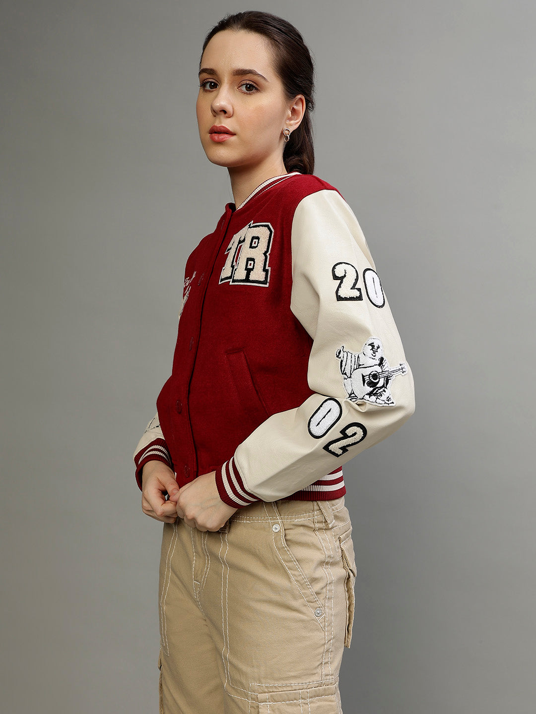 True Religion Women Colour blocked Round Neck Full Sleeves Jacket