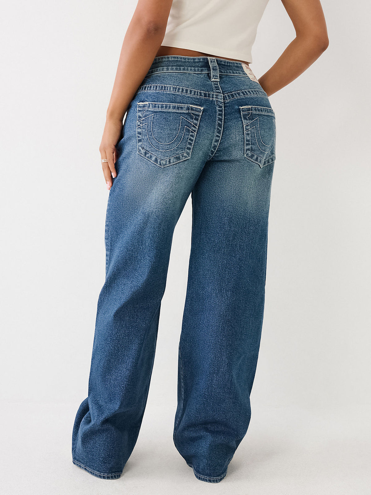 True Religion Women Blue Mid-Rise Wide Leg Jeans