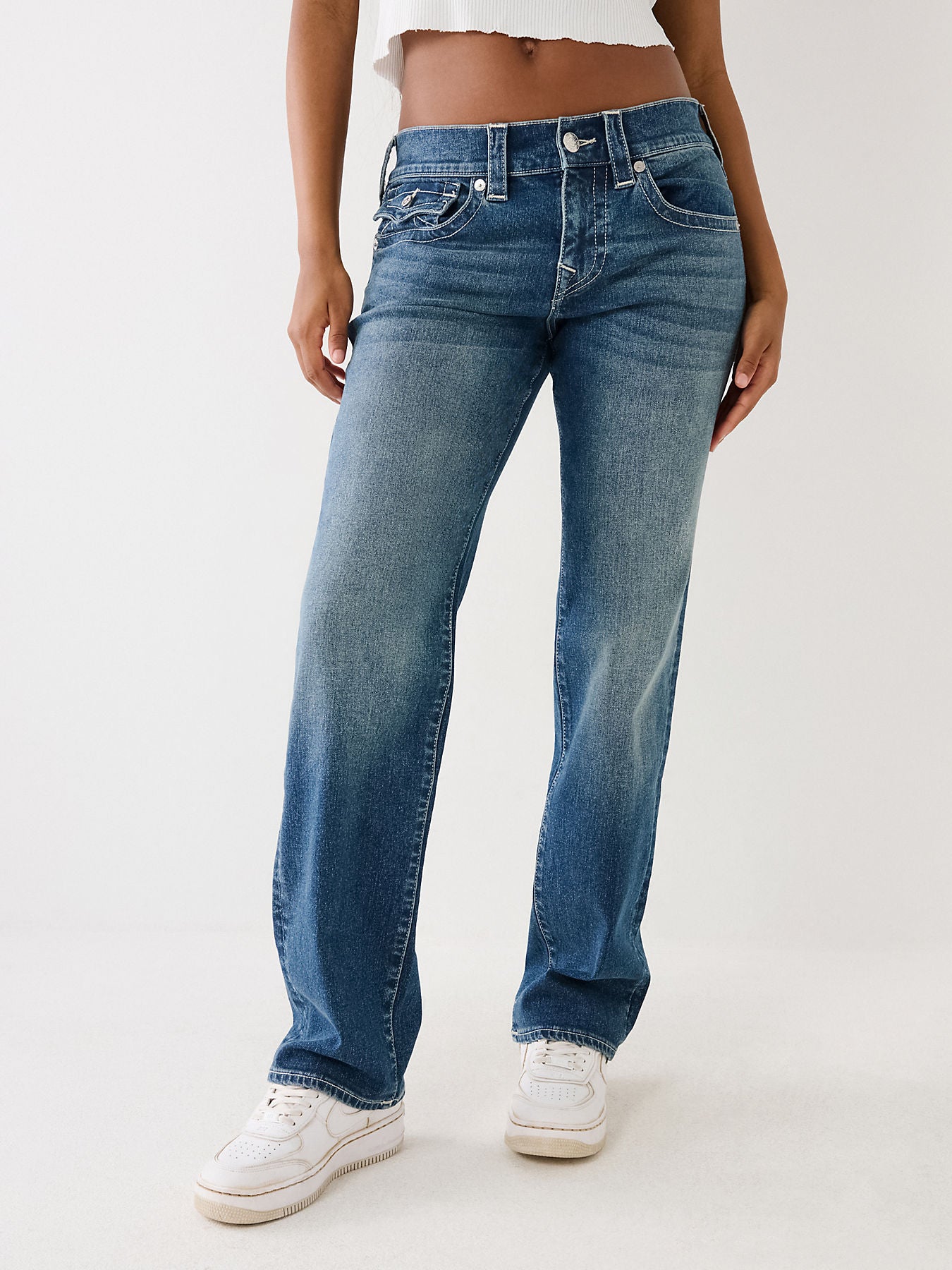 True Religion Women Blue Mid-Rise Straight Fit Jeans