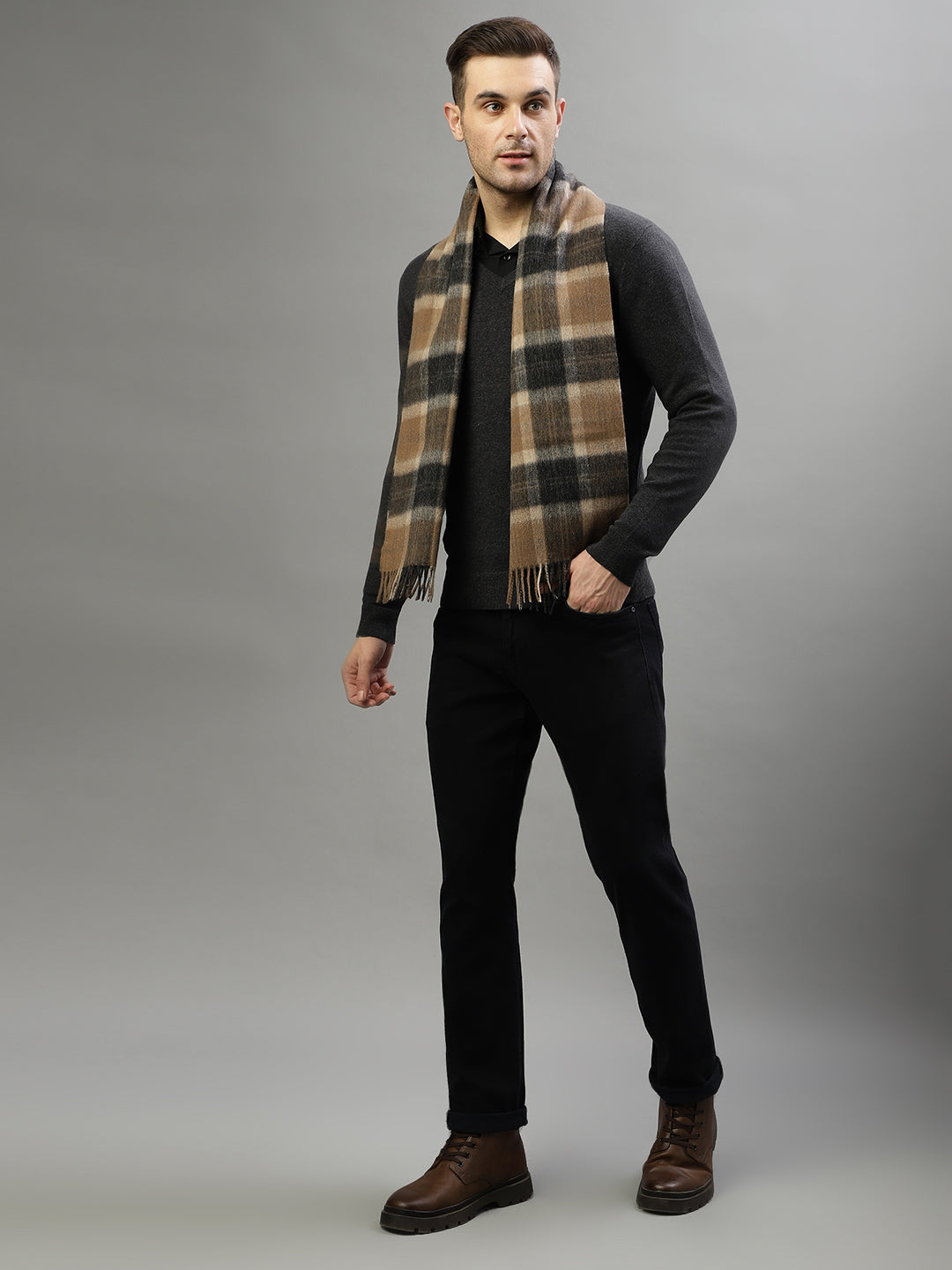 Bruun & Stengade Men Brown Checked Muffler