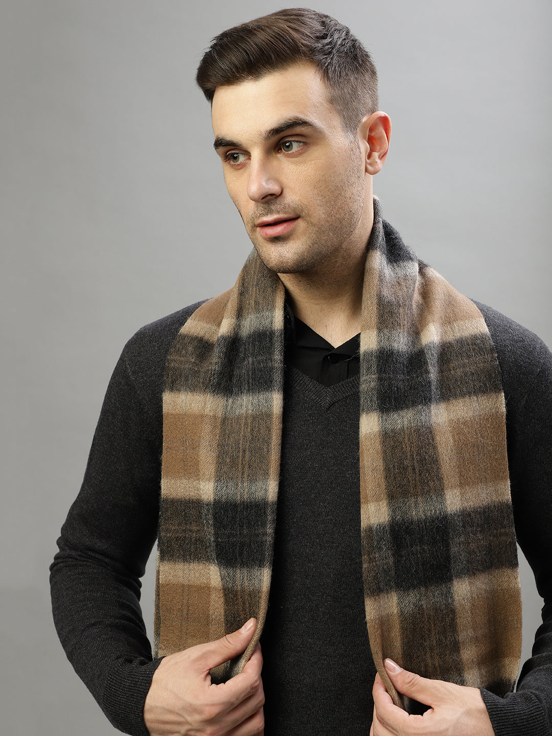 Bruun & Stengade Men Brown Checked Muffler