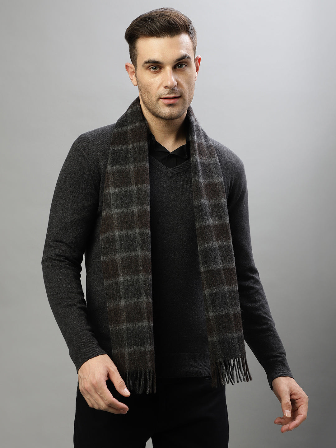 Bruun & Stengade Men Grey Checked Muffler