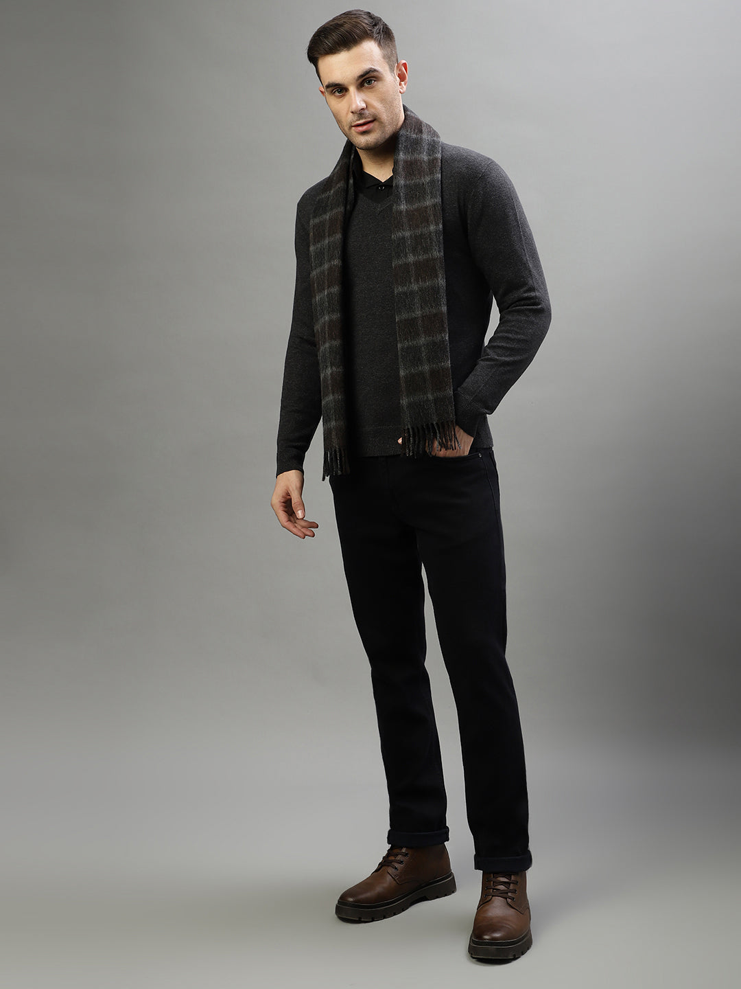 Bruun & Stengade Men Grey Checked Muffler