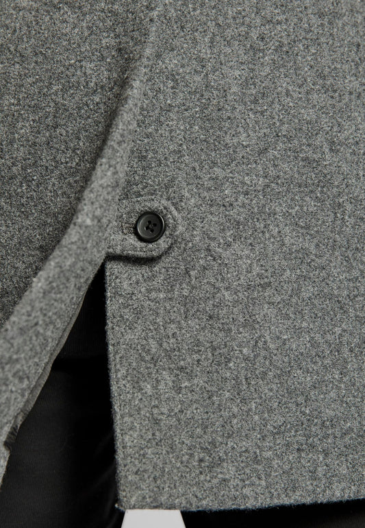 Bruun & Stengade Men Grey Solid Stand Collar Long Sleeves Overcoat