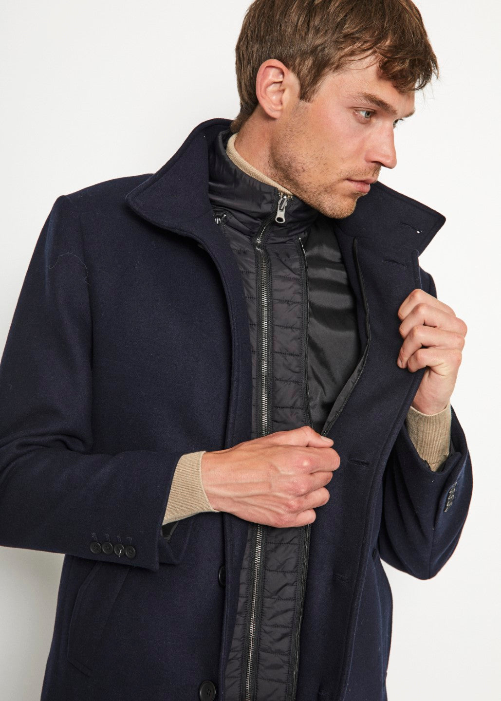 Bruun & Stengade Men Solid Stand Collar Full Sleeves Coat