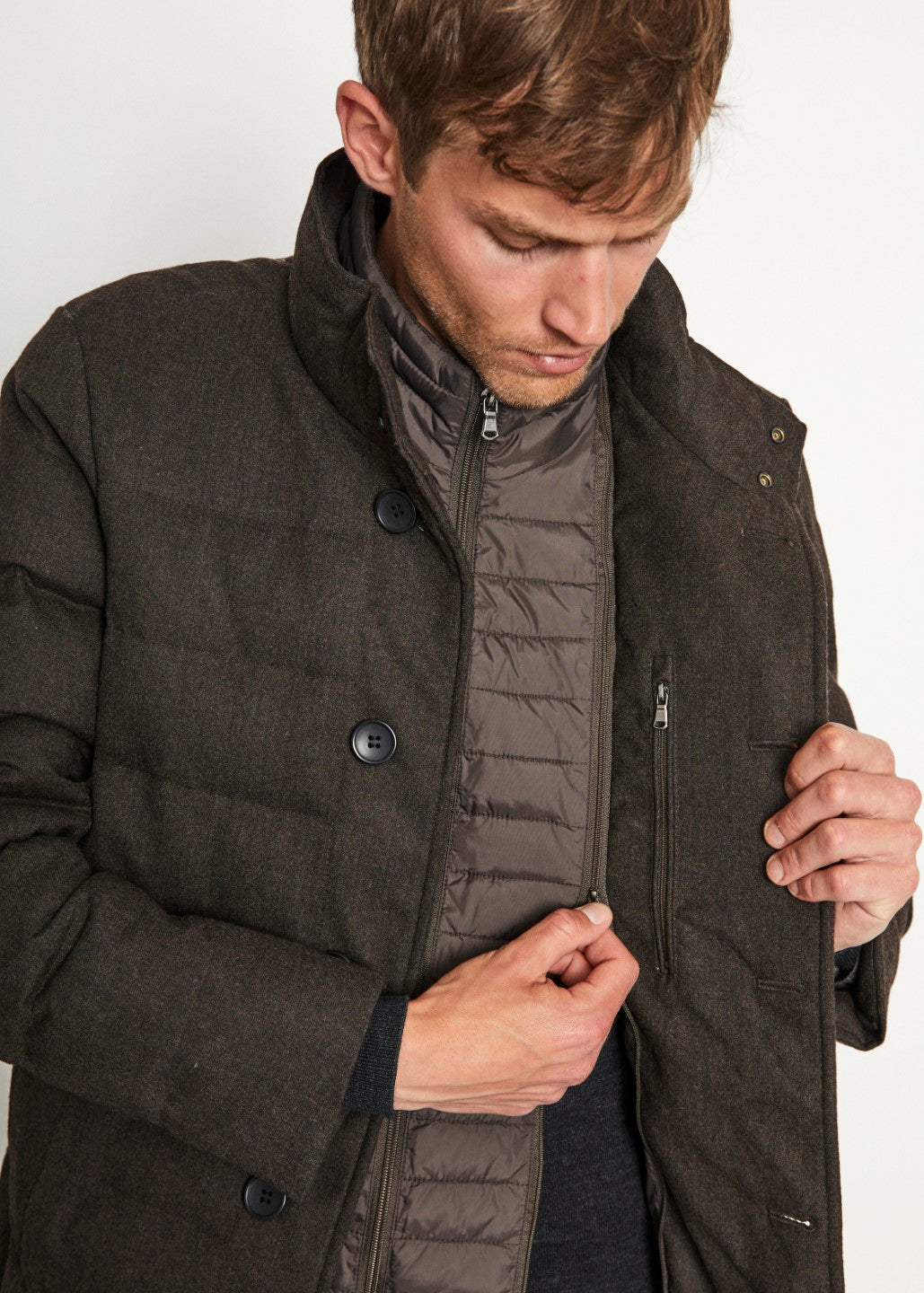 Bruun & Stengade Men Solid Stand Collar Full Sleeves Coat