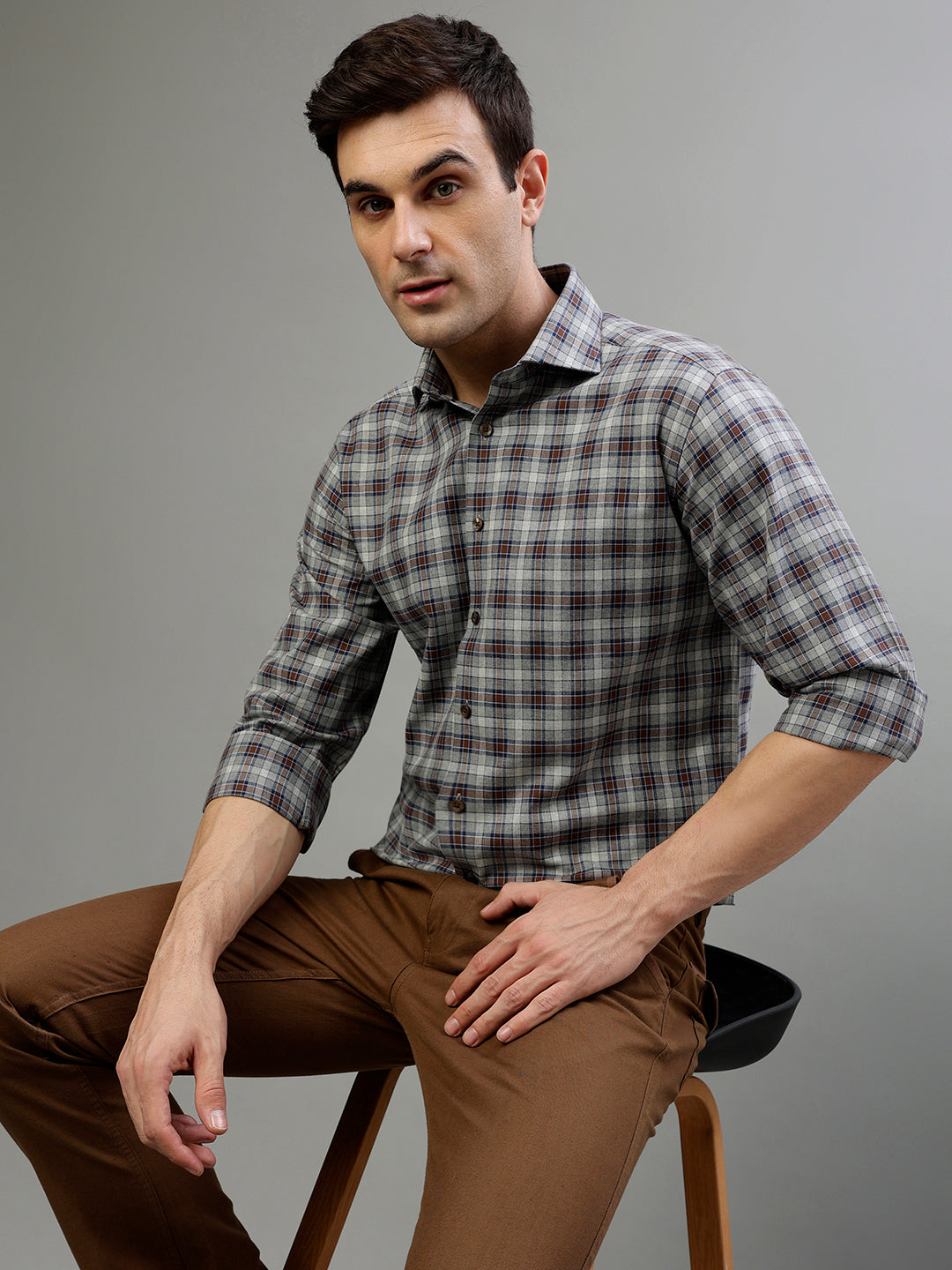 Bruun & Stengade Brown Fashion Checked Regular Fit Shirt