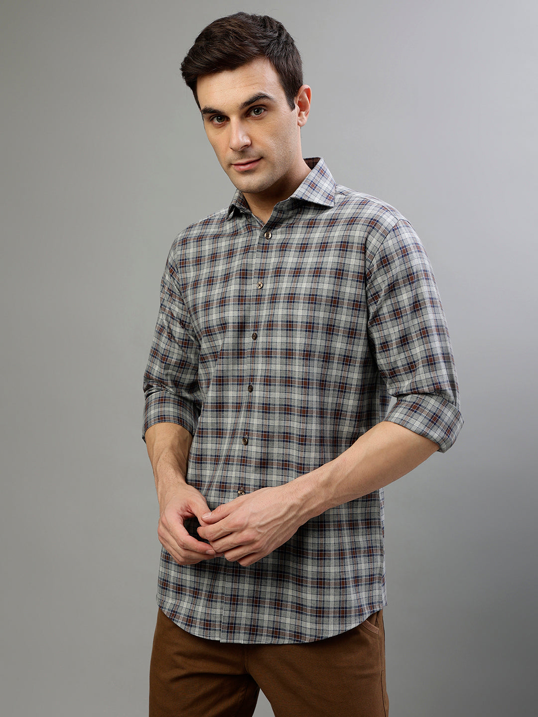 Bruun & Stengade Brown Fashion Checked Regular Fit Shirt