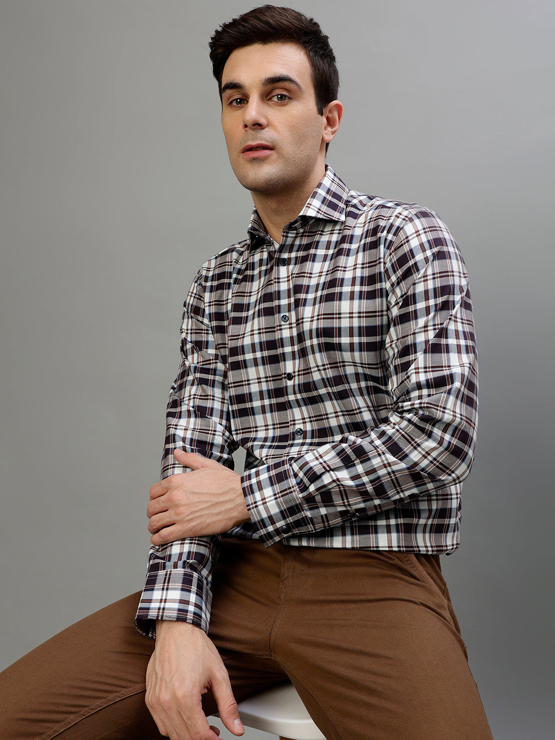 Bruun & Stengade Brown Fashion Checked Regular Fit Shirt
