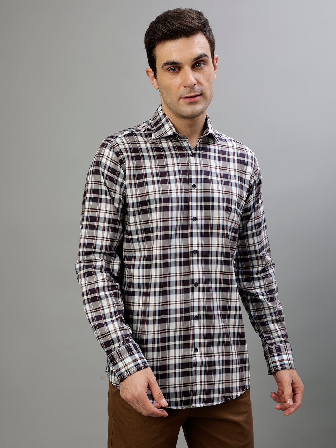 Bruun & Stengade Brown Fashion Checked Regular Fit Shirt